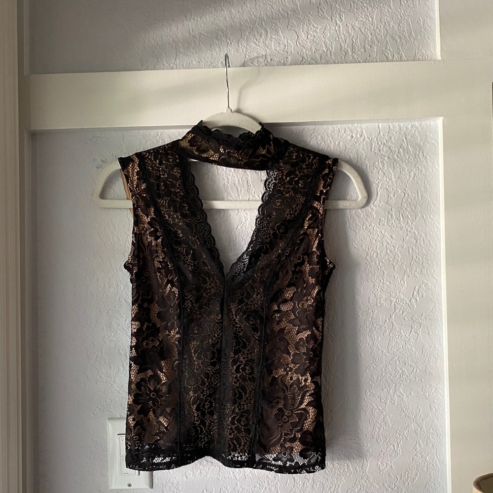 Bebe Black Lace Sleeveless Choker Blouse